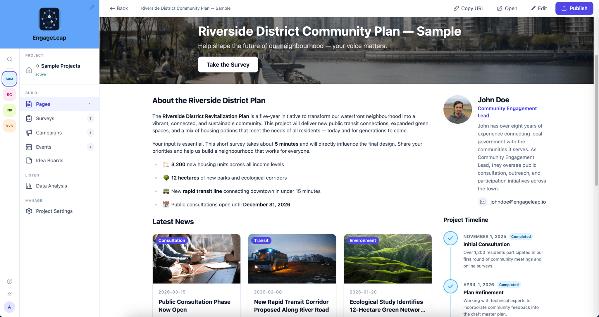 EngageLeap live project page preview